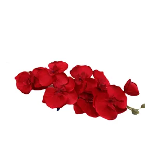 Stelo di orchidea farfalla artificiale a 8 teste rosso scuro per matrimoni