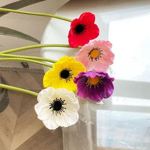 Fiori di papavero finti in PU in cinque colori per decorazioni domestiche eleganti