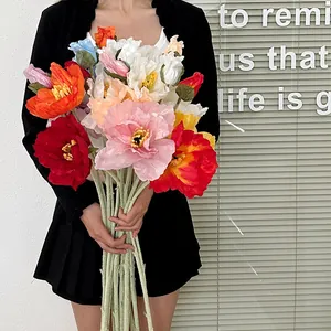Bouquet di grandi papaveri artificiali colorati con steli floccati per arredo casa