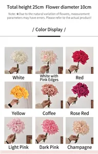 Detail showing 9 colors of realistic silk roses with 10cm heads for wedding decor