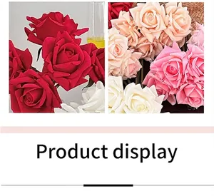 Detail of lifelike artificial rose bouquet in red pink white and champagne colors