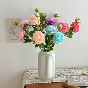 High Quality Artificial Peony Rose Satin Flower Bouquet For Home Living Room Table Decoration Wedding Photography Props