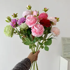 Lush bouquet of lifelike silk peonies and roses in assorted colors for home decor