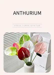 Detailed view of 3D printed artificial anthurium flowers with realistic texture