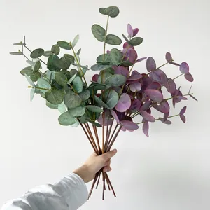 Realistische 3D Eukalyptuszweige in Grün und Violett für minimalistische Deko