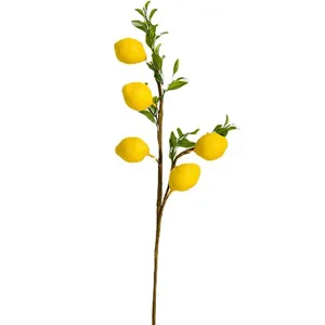 Artificial lemon branch with five yellow fruits and green leaves for home decoration