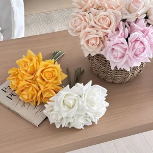 Lifelike 5-head moisturizing artificial rose bouquet for home and wedding decor
