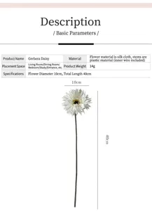 Detaillierte Größenangaben für eine 40 cm lange weiße künstliche Gerbera-Blume