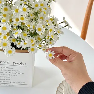 Realistic white chamomile artificial daisy bouquet in a paper vase for home table decor