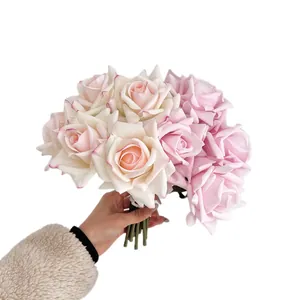 Handheld realistic artificial rose bouquet in cream and pink for wedding home decor