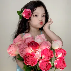 Single artificial burnt edge rose bouquet for wedding decor and photography props