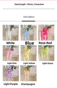 Detail showing 8 colorful artificial wisteria flowers with 105cm length for wedding decor