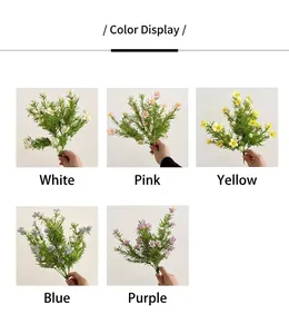 Detail of 7-fork artificial baby's breath flowers in white, pink, yellow, blue, and purple