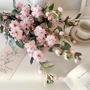 Realistischer rosa Kamelien-Seidenblumenzweig für Heimdeko und Hochzeitsarrangements