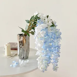 Long Branch Artificial Wisteria Hanging Flower Satin Fabric For Wedding Party Home Hotel Ceiling Wall Decor Accessories