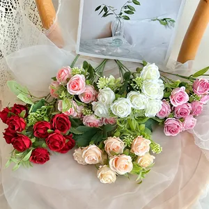 Artificial Rose Bouquet Satin Simulation Flowers For Home Wedding Party Decor Photography Props Korean Style Realistic