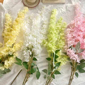 Artificial wisteria long branch silk flowers in yellow white and pink for wedding decor