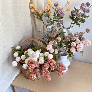Diente de León Artificial Crisantemo Pompón Flores de Satén Decoración Sala de Estar Hogar Estilo Otoño Flor Falsa Boda Decoración Rama Botánica