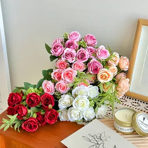 Realistic 10-head faux silk rose bouquet for wedding decor and photography backdrop