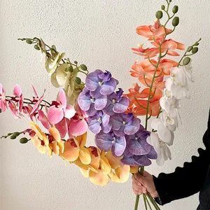 Real Touch Artificial Phalaenopsis Orchid Long Stem Butterfly Orchid Faux Flower Branch For Home Wedding Office Decor