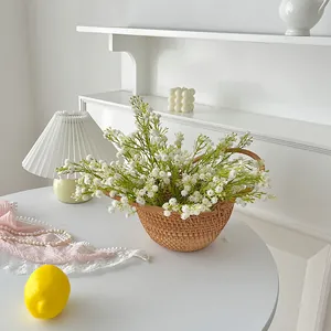 5-fork artificial baby's breath flowers in a woven basket for home and wedding decor