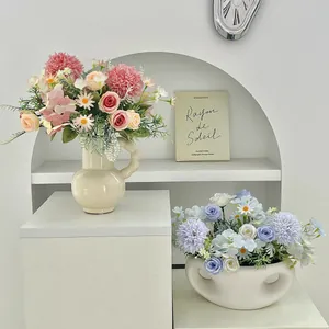 Artificial Satin Flower Bouquet Hydrangea Rose Daisy For Wedding Home Decor Photography Props Faux Silk Floral Arrangement