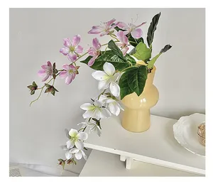 Hanging 3D jasmine flowers in pink and white petals with realistic green leaves