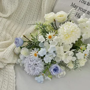 Nordic artificial rose hydrangea bouquet with white roses and purple daisies