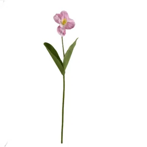Artificial brownie tulip with purple pink gradient petals and green leaves for home decor