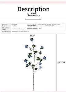 Detailed view of 115cm artificial lotus branch with blue silk petals and textured stem
