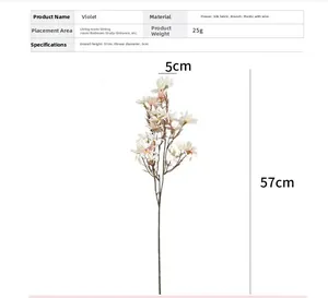 Dettaglio del ramo di violetta finta da 57cm con fiori di seta e dimensioni indicate