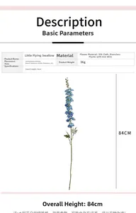 Detailed dimensions of 84cm artificial delphinium flower with realistic silk blue petals