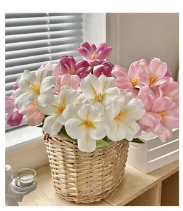 Tulipanes realistas de PU en cesta tejida para decoración del hogar y arreglos de boda