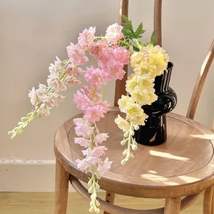 Realistic Satin Delphinium Artificial Flower Long Stem Larkspur For Home Decor Wedding Party Floral Arrangement Photography Props