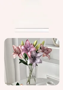Detailed view of 3D artificial lilies in a glass vase with realistic petal texture