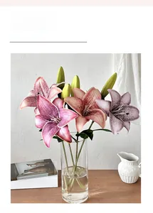 Realistic 3D artificial lilies in a glass vase with elegant floral petal textures