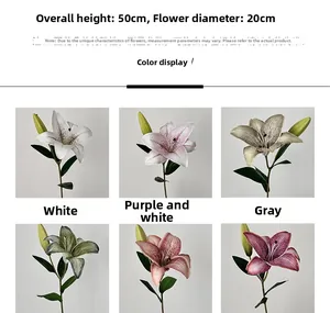 Detail view of 3D artificial lily with 50cm stem showing open blooms and closed buds
