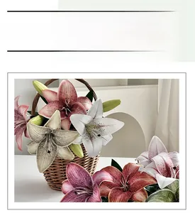 Detail of 3D artificial lily petals with realistic texture in a woven flower basket