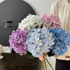 Flores de Seda de Hortensia Artificial Impresas en 3D Realistas Para Boda Fiesta Hogar Oficina Hotel Decoración de Mesa Arreglo de Flores Falsas Realistas