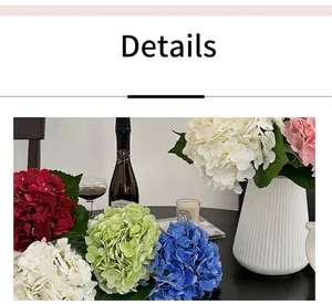 Close-up of 3D moisturizing artificial hydrangea petals in a white ceramic vase