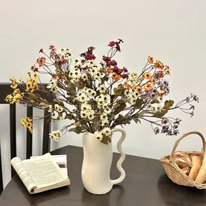 Vintage Herfst Kunstmatige Kamille Madeliefje Bloemenboeket Zijden Stof Gebrande Rand Kunstgedroogde Bloemen Voor Huis Woonkamer Decor Foto Rekwisieten