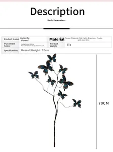 Detailed view of 70cm 3D butterfly flower stem with silk petals and wire branch