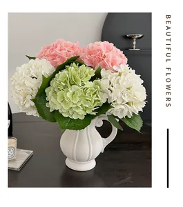 Close-up of lifelike pink hydrangea with detailed 3D texture in a white ceramic vase
