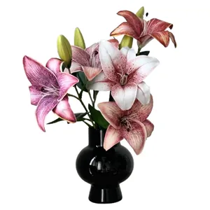 3D artificial lilies in ceramic vase for modern home living room tabletop decoration