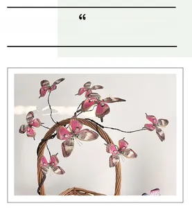 Detail of pink and brown 3D printed butterflies on a woven wicker basket handle