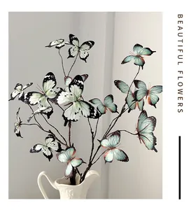 Detailed realistic 3D butterflies on branch in white ceramic vase for home decoration