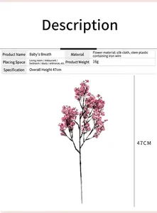 Detalle de la altura de 47cm y dimensiones del ramo de paniculata artificial de seda