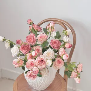 Ramo de Rosas de Seda con Borde Quemado Retro Estilo Pintura al Óleo Vintage Flor Artificial para Decoración del Hogar Boda Fotografía Multicolor