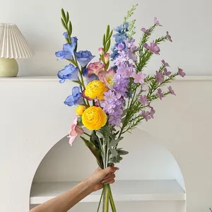 Premium artificial flower bouquet with colorful gladiolus and ranunculus for home decor