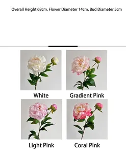 Tableau des tailles détaillé des pivoines artificielles avec dimensions des fleurs